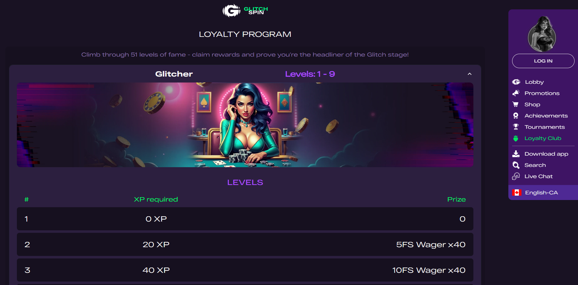Glitchspin loyalty program