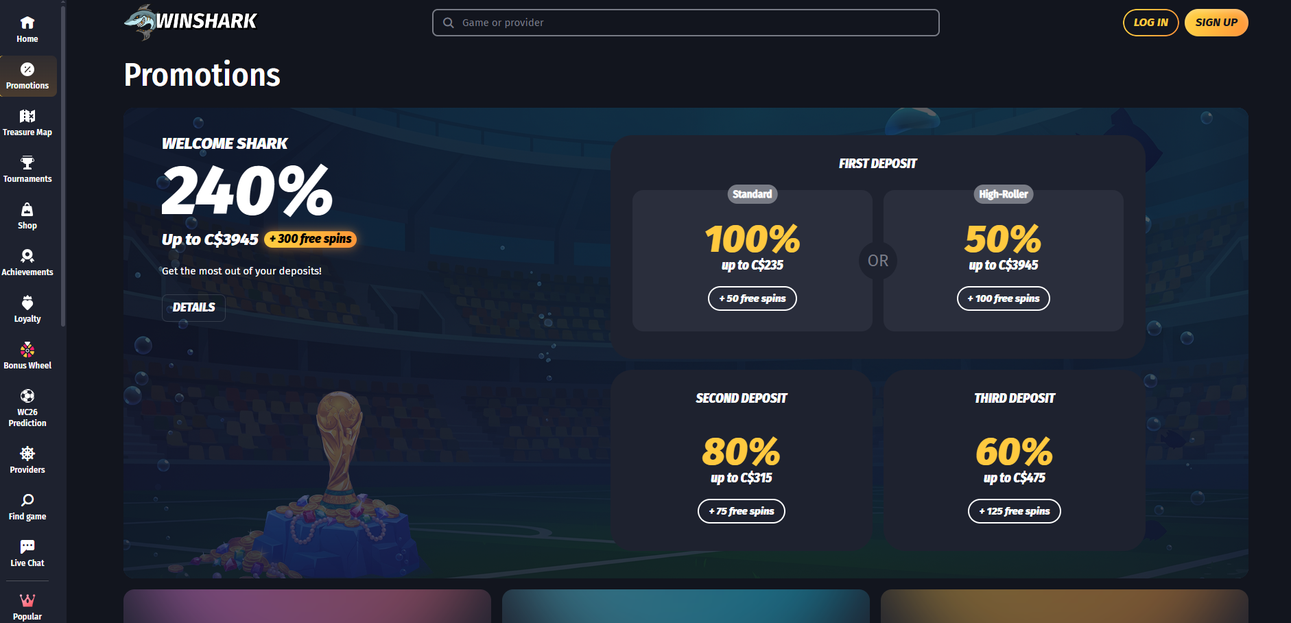 Winshark Casino Welcome Bonus